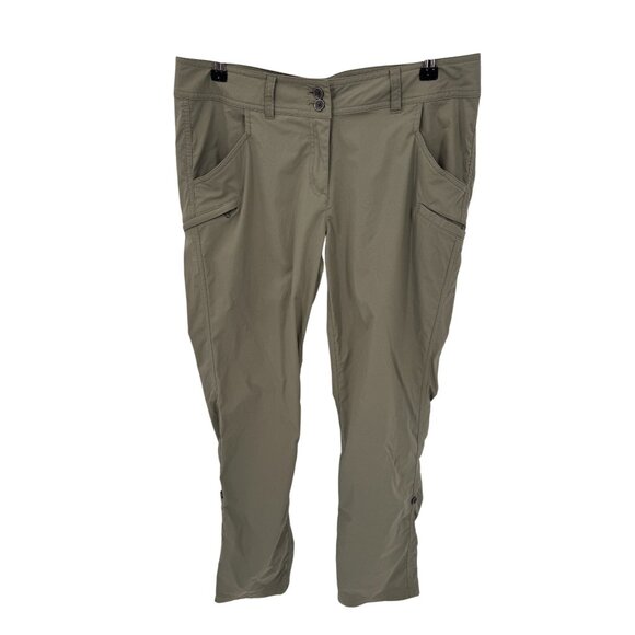ExOfficio Hiking Pants Womens 10‎ Green Nylon Pockets Button Hem Lightweight - Picture 1 of 9